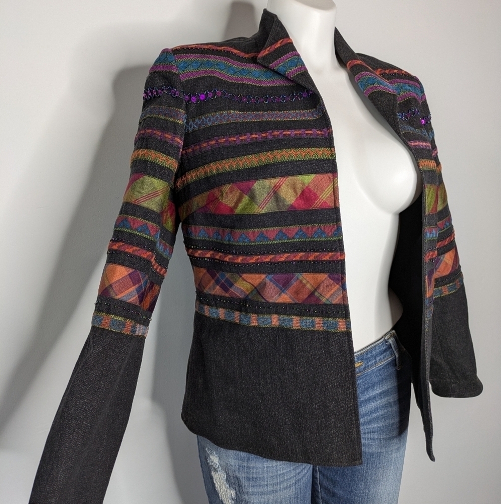 Colwater Creek Black Purple Colorful Beaded Open Jacket 14 - Picture 4 of 9